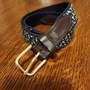 Vineyard Vines Airplane Canvas Club Men's Belt Navy Size 30 Leather Brass